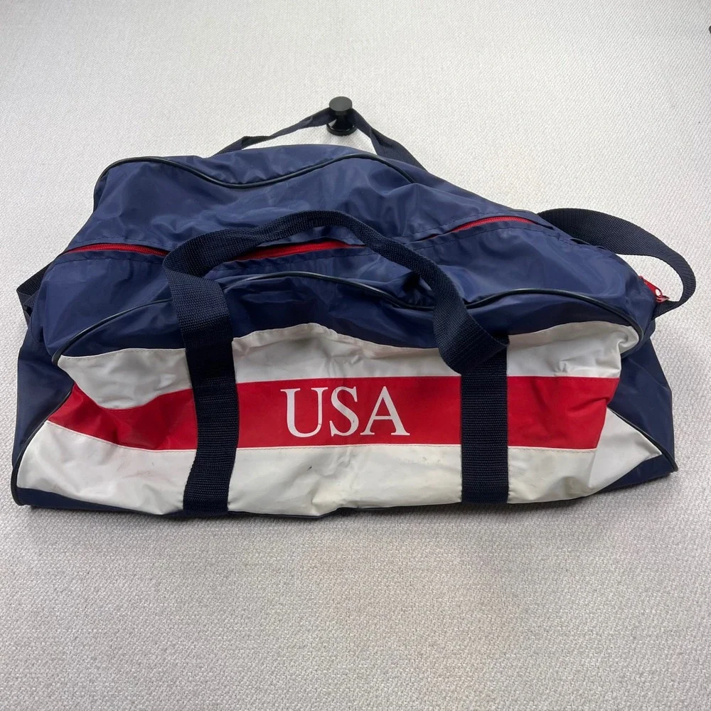 VTG 90s Jafra Promo Duffle Bag USA Patriotic Gym Bag Colorblock Olympics Retro
